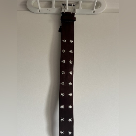 Zara LEATHER HEARTS AND FLOWERS BELT‎ Dark Brown Belt with Silver Details main image 8